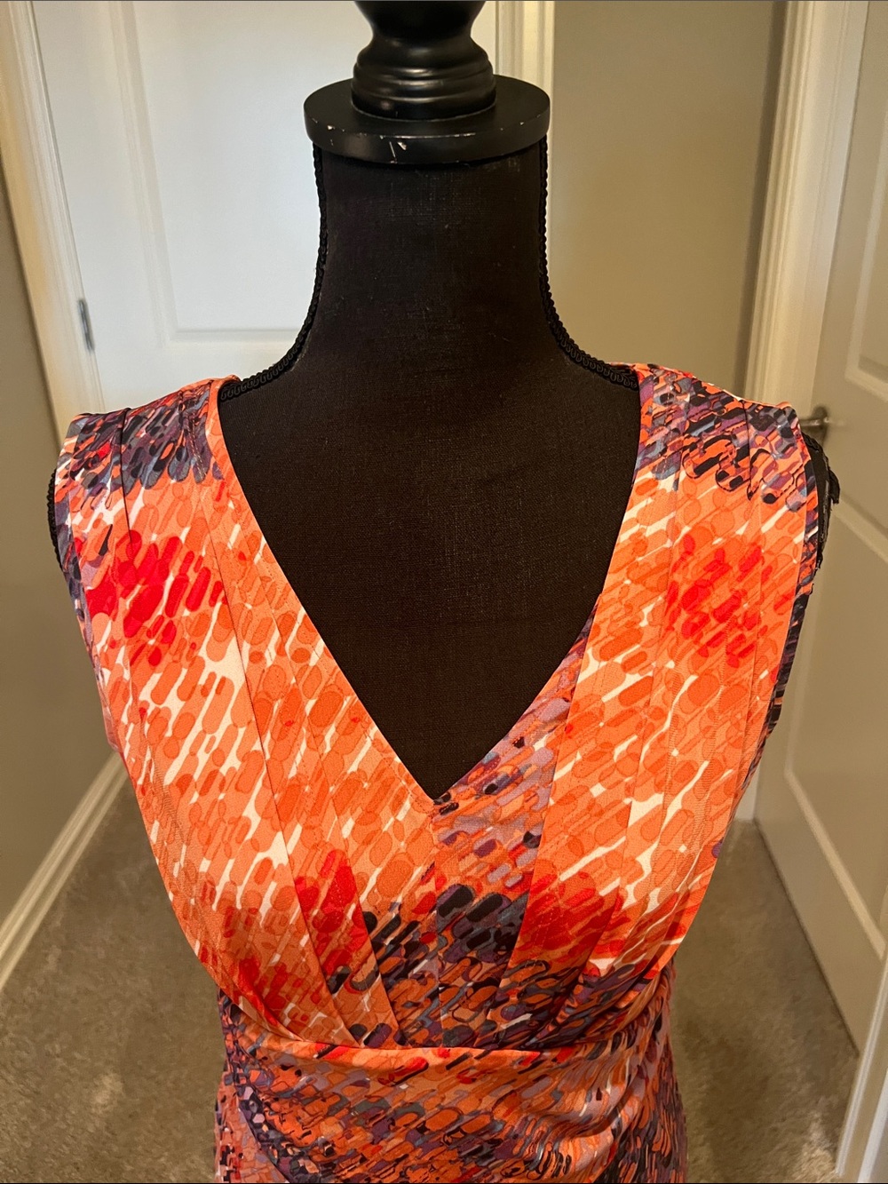 Simply Vera Vera Wang Orange & Navy Sleeveless Faux-Wrap Midi Dress Size Large - Picture 4 of 9